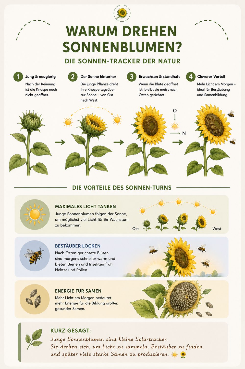 Junge Sonnenblumen, deren Köpfe tagsüber der Sonne von Ost nach West folgen.